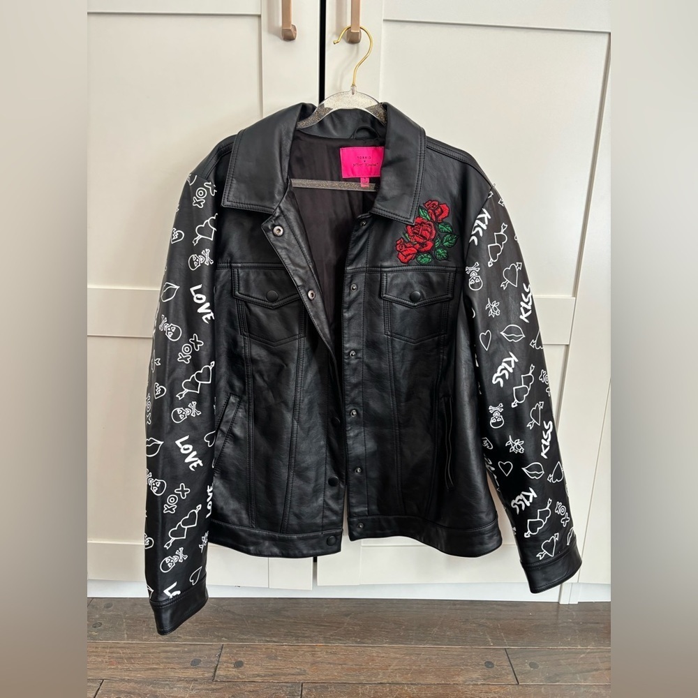 Torrid x Betsey Johnson Black Leather Jacket with Roses and Tiger Embroidery 2